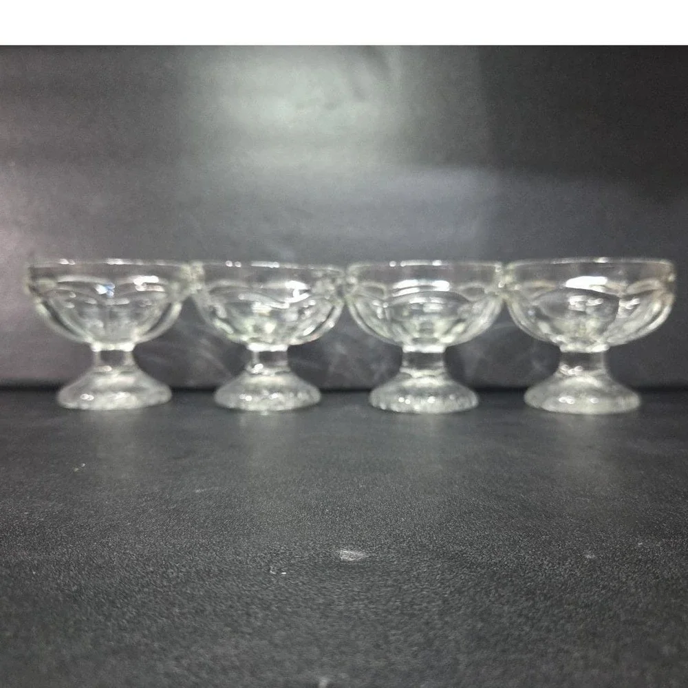 Dominion‎ Clear Sherbet Glasses, Set of 4, Vintage Textured Base Dessert Cups